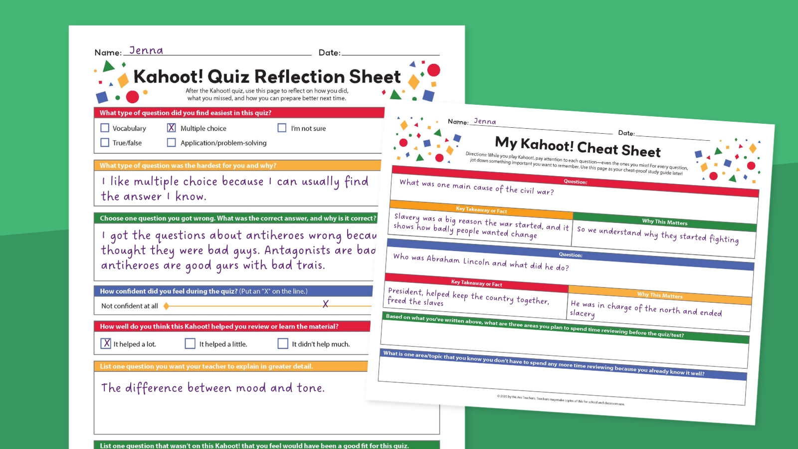 Kahoot study guide worksheets feature